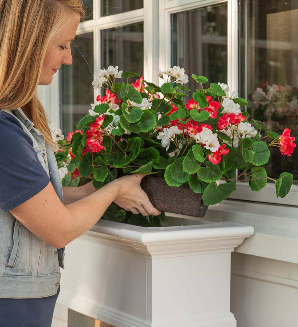 Plow &amp; Hearth Faux Flowers &amp; Plants | Indoor Living Everlasting Faux Red And White Geranium Window Box Filler