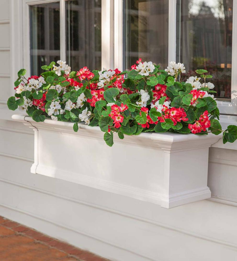 Plow &amp; Hearth Faux Flowers &amp; Plants | Indoor Living Everlasting Faux Red And White Geranium Window Box Filler