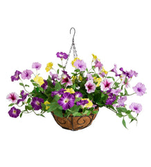 Plow &amp; Hearth Faux Flowers &amp; Plants | Indoor Living Faux Petunia Hanging Basket - Purple
