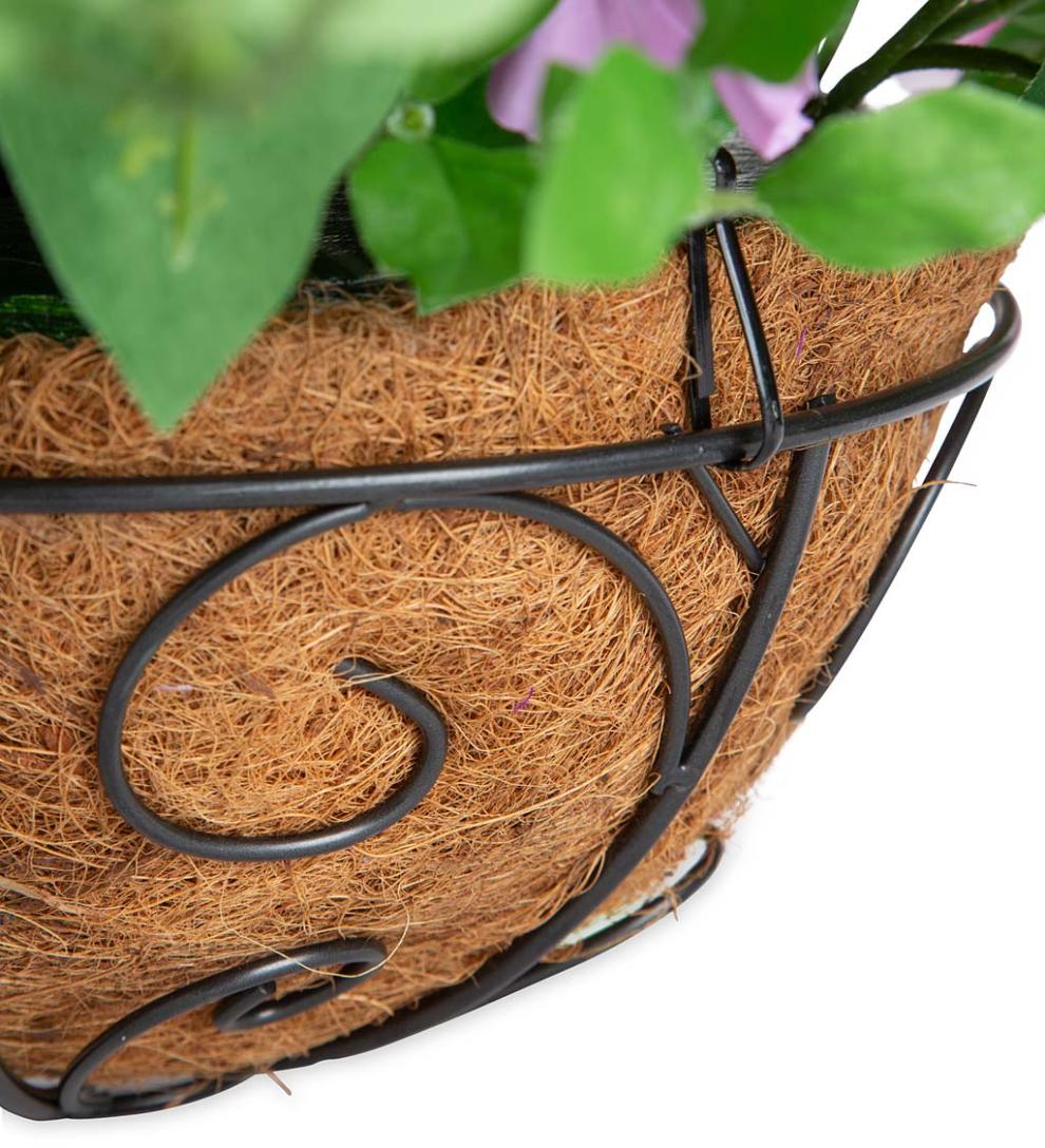 Plow &amp; Hearth Faux Flowers &amp; Plants | Indoor Living Faux Petunia Hanging Basket - Purple