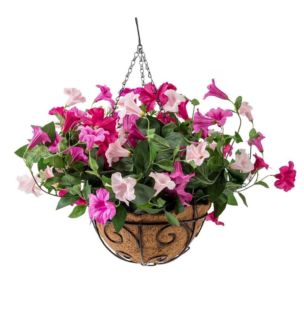 Plow &amp; Hearth Faux Flowers &amp; Plants | Indoor Living Faux Petunia Hanging Basket - Purple