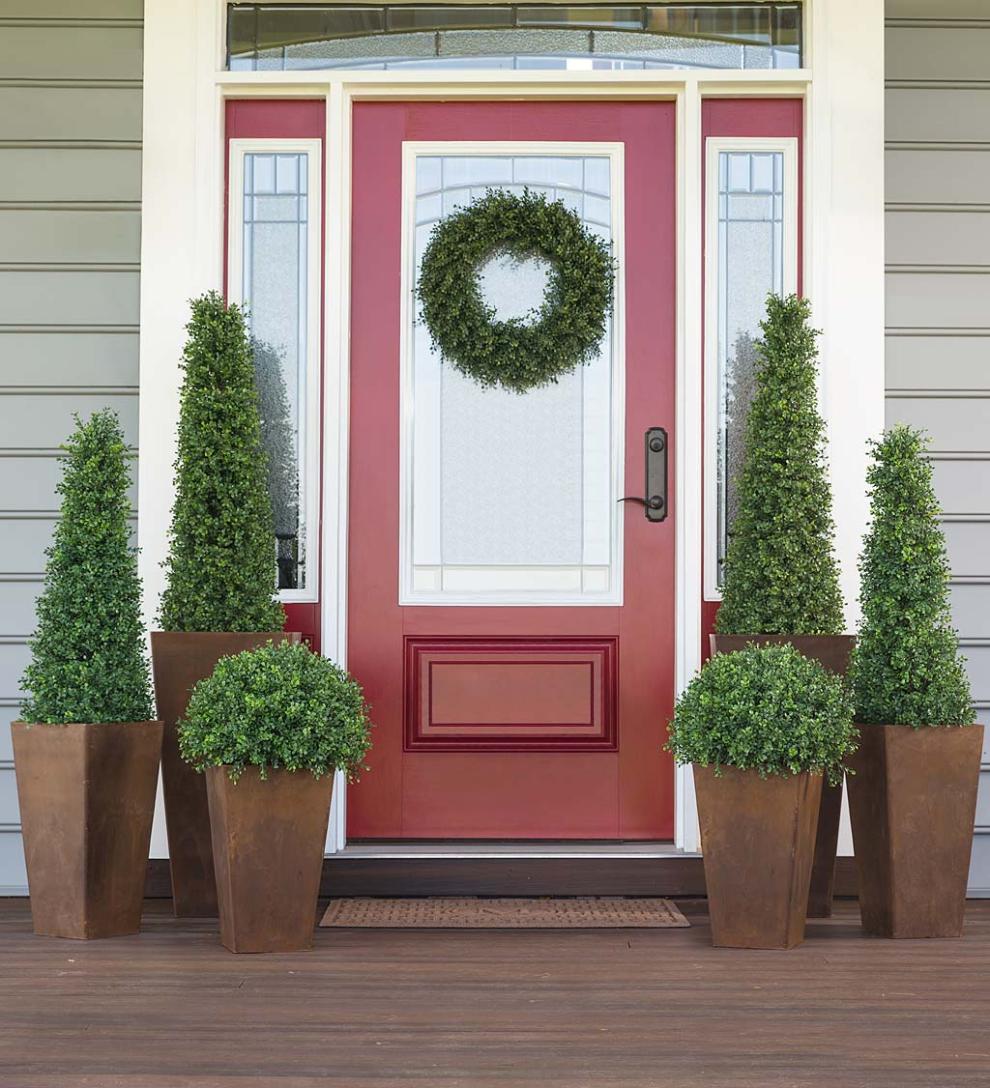 Plow &amp; Hearth Faux Flowers &amp; Plants | Indoor Living Indoor/Outdoor Faux Boxwood Greenery Accents