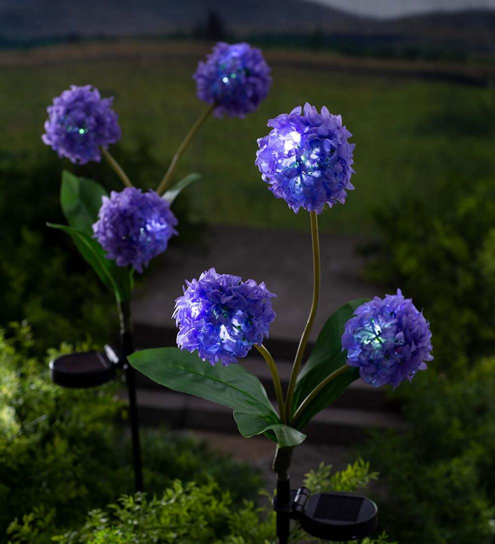 Plow &amp; Hearth Faux Flowers &amp; Plants | Indoor Living Solar Garden Flower Stakes With Led Lights, Set Of 2 - Pink