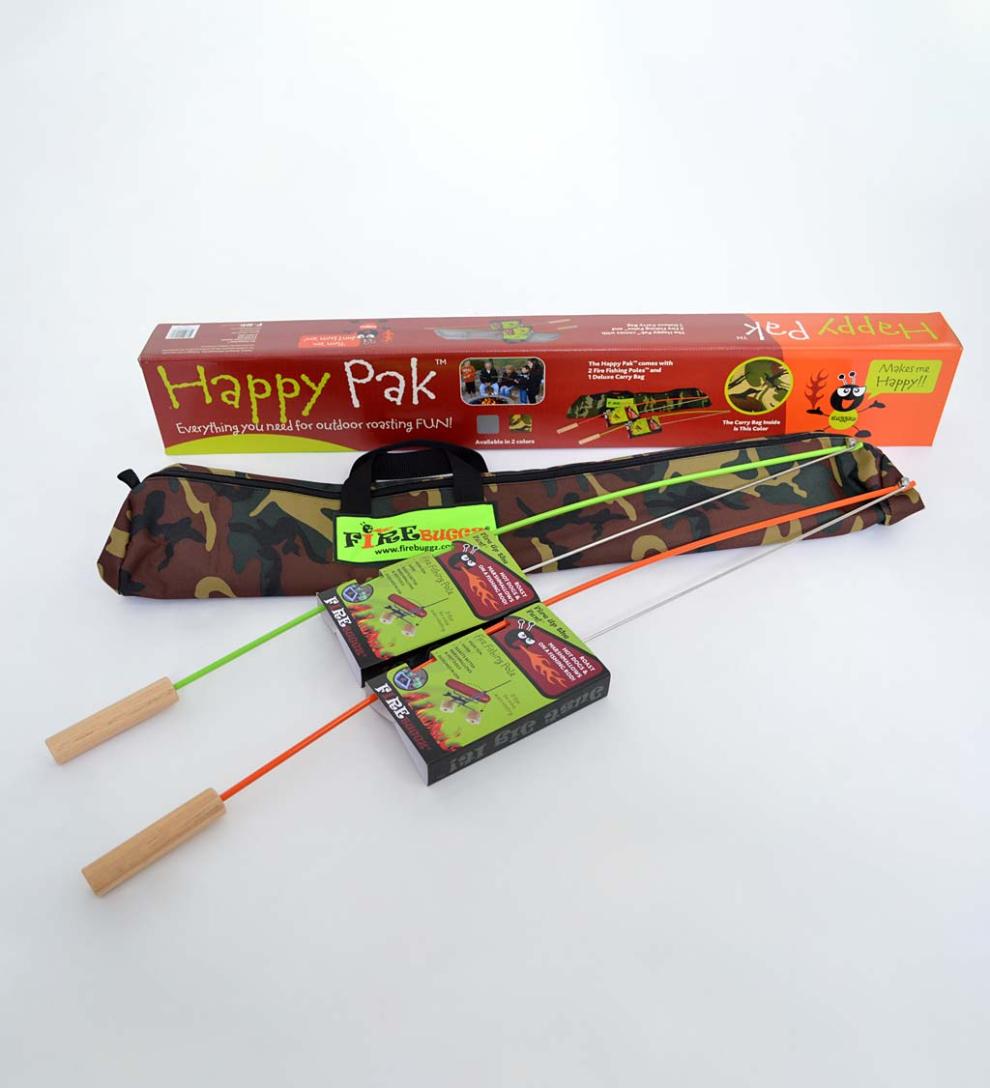 Plow &amp; Hearth Fire Pits | Fireplace &amp; Hearth 3-Piece Campfire Cooking Fishing Rod Roasters With Camo Bag Set - Camo