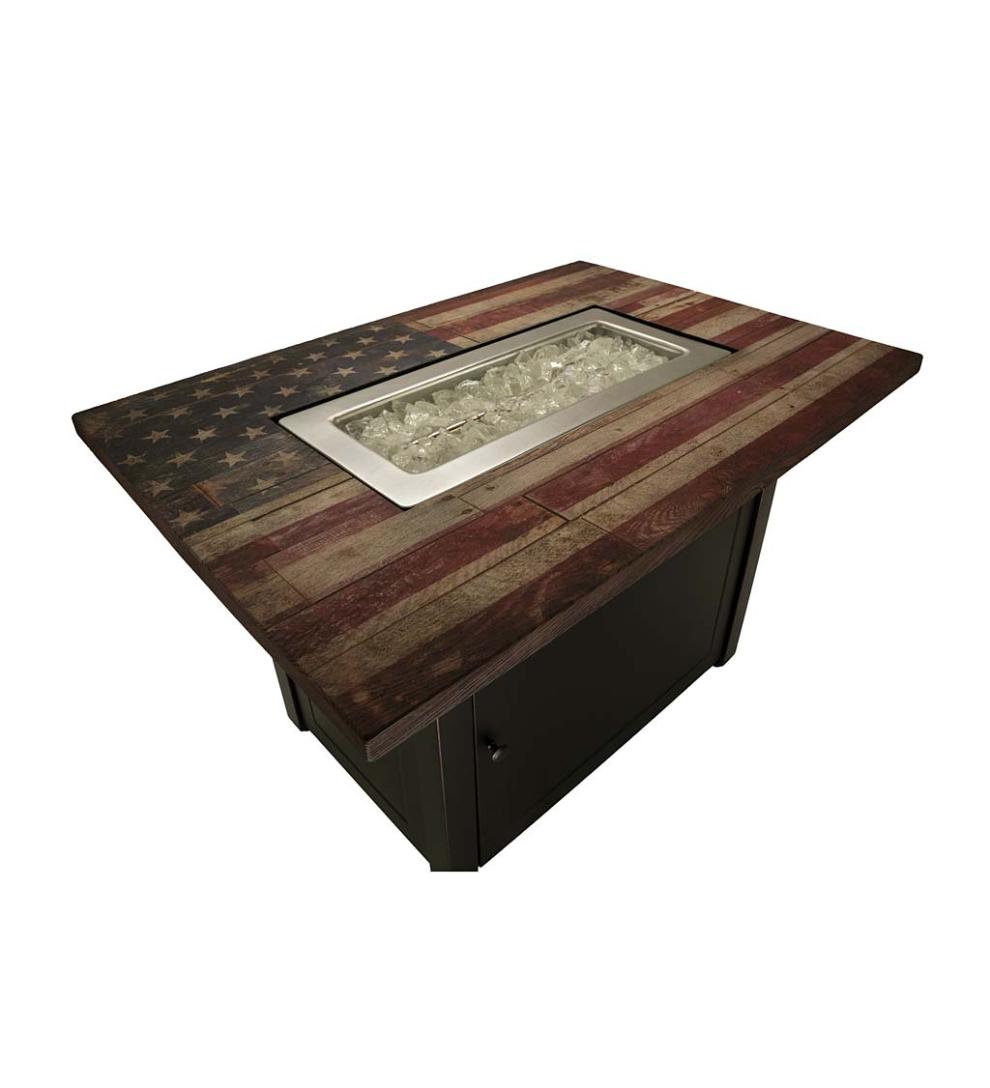 Plow &amp; Hearth Fire Pits | Fireplace &amp; Hearth Americana Propane Gas Fire Pit With Faux Wood Tabletop And Glass Rocks