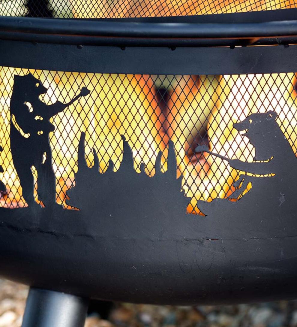 Plow &amp; Hearth Fire Pits | Fireplace &amp; Hearth Bear Camp Fire Pit With Domed Spark Guard
