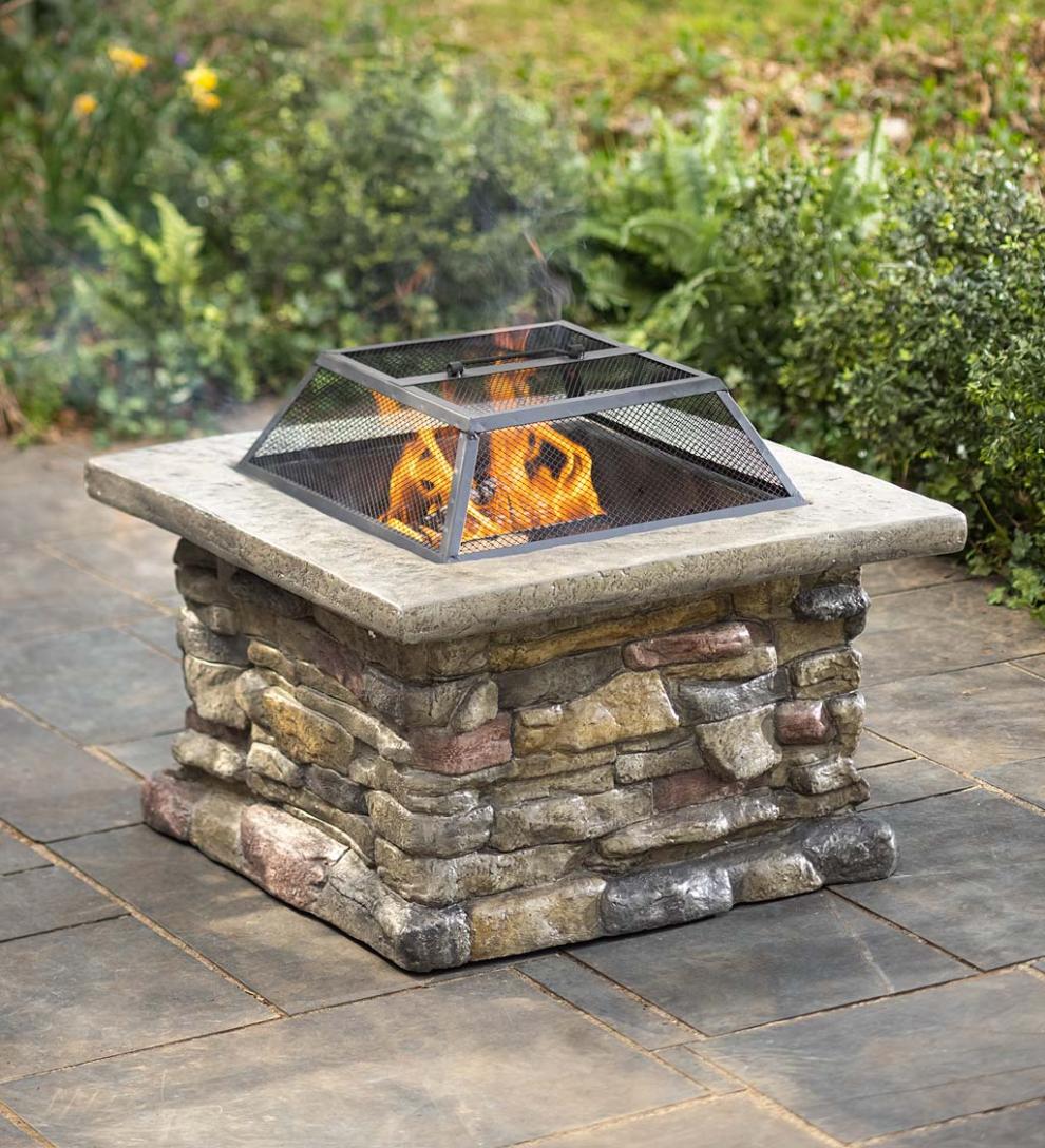 Plow &amp; Hearth Fire Pits | Fireplace &amp; Hearth Faux Stone Quarry Wood Burning Fire Pit