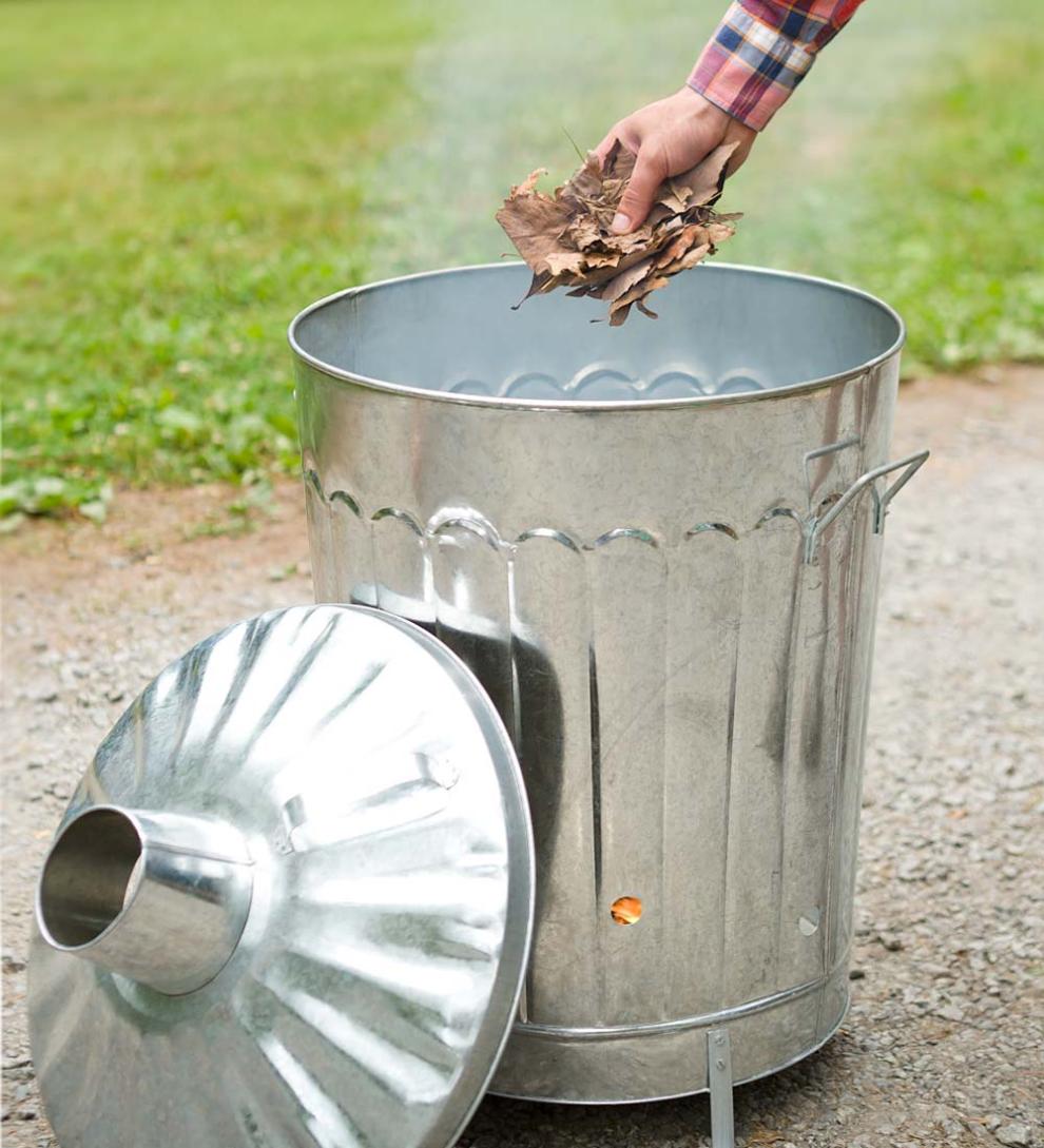 Plow &amp; Hearth Fire Pits | Fireplace &amp; Hearth Galvanized Metal Garden/Home Incinerator Waste Can