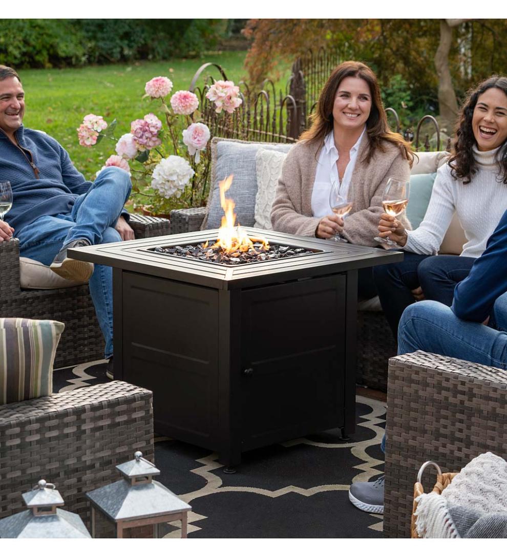 Plow &amp; Hearth Fire Pits | Fireplace &amp; Hearth Gilbert Outdoor Lp Gas Fire Pit With Steel Mantel