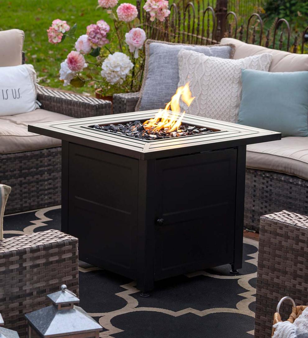 Plow &amp; Hearth Fire Pits | Fireplace &amp; Hearth Gilbert Outdoor Lp Gas Fire Pit With Steel Mantel