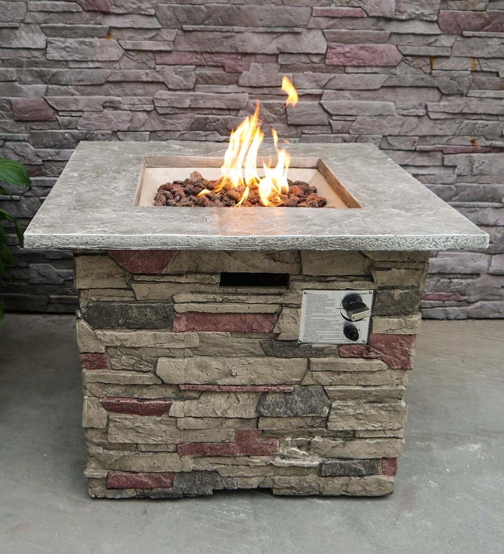 Plow &amp; Hearth Fire Pits | Fireplace &amp; Hearth Hoover Outdoor Lp Propane Gas Stacked Stone Fire Pit