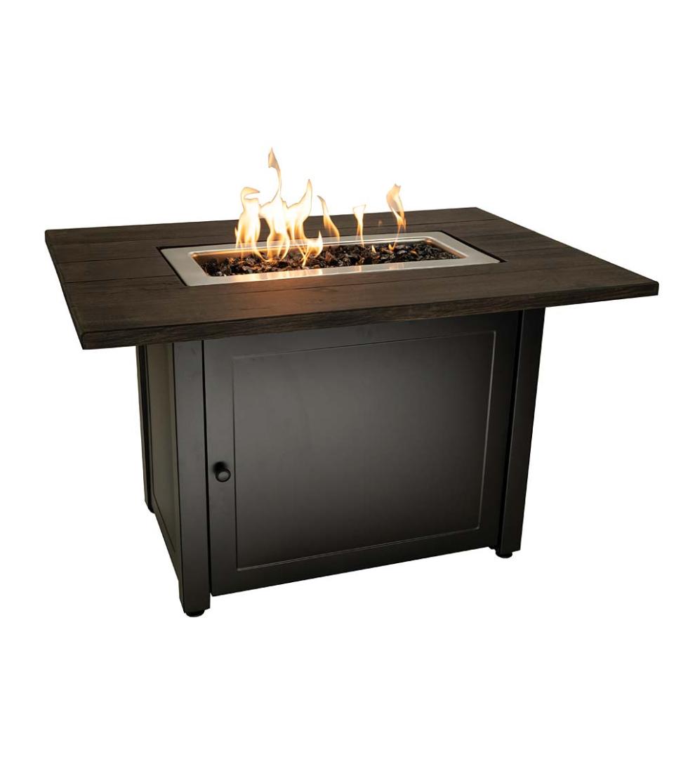 Plow &amp; Hearth Fire Pits | Fireplace &amp; Hearth Kamden Propane Gas Fire Pit With Faux Wood Tabletop And Glass Rocks