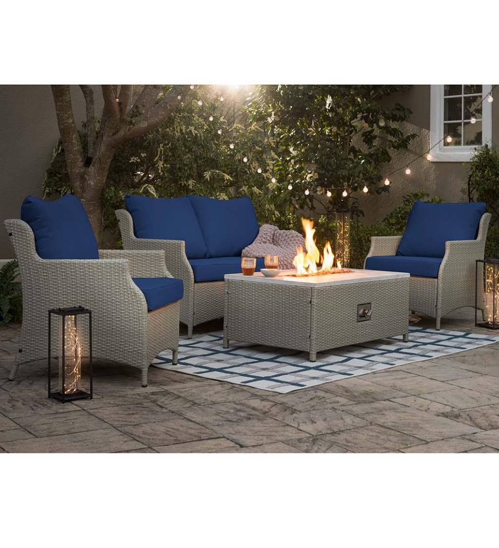 Plow &amp; Hearth Fire Pits | Fireplace &amp; Hearth Little River Outdoor Wicker Seating With Propane Fire Pit Table, 4-Piece Set