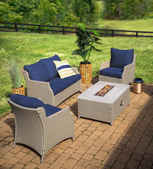 Plow &amp; Hearth Fire Pits | Fireplace &amp; Hearth Little River Outdoor Wicker Seating With Propane Fire Pit Table, 4-Piece Set