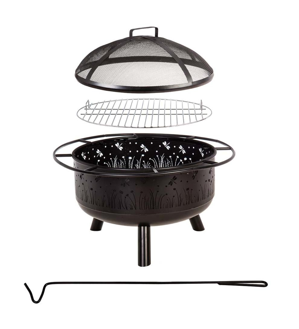 Plow &amp; Hearth Fire Pits | Fireplace &amp; Hearth Meadow Wood Burning Fire Pit With Cutout Design - Black