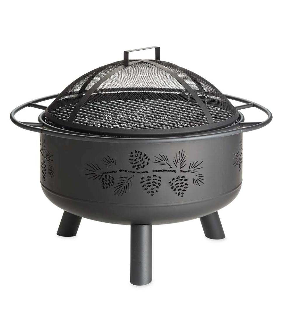 Plow &amp; Hearth Fire Pits | Fireplace &amp; Hearth Pine Cone Wood Burning Fire Pit - Black