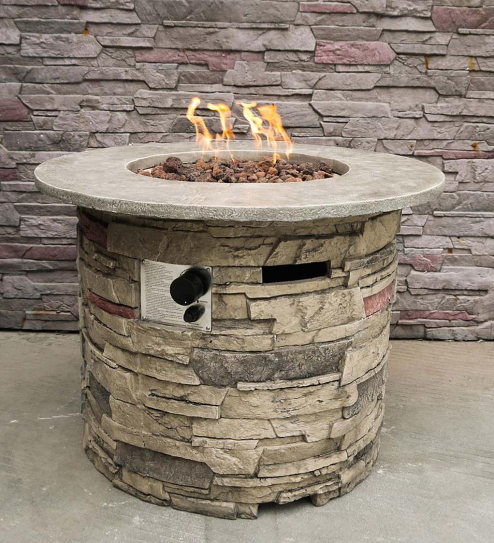 Plow &amp; Hearth Fire Pits | Fireplace &amp; Hearth Pittsburg Outdoor Stone Gas Round Fire Pit