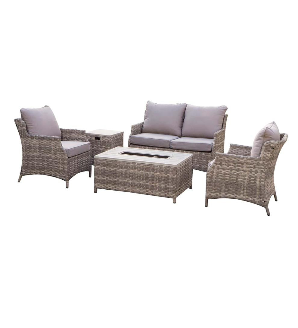 Plow &amp; Hearth Fire Pits | Fireplace &amp; Hearth St. Helena Wicker Patio And Fire Pit Seating Set, 5-Piece