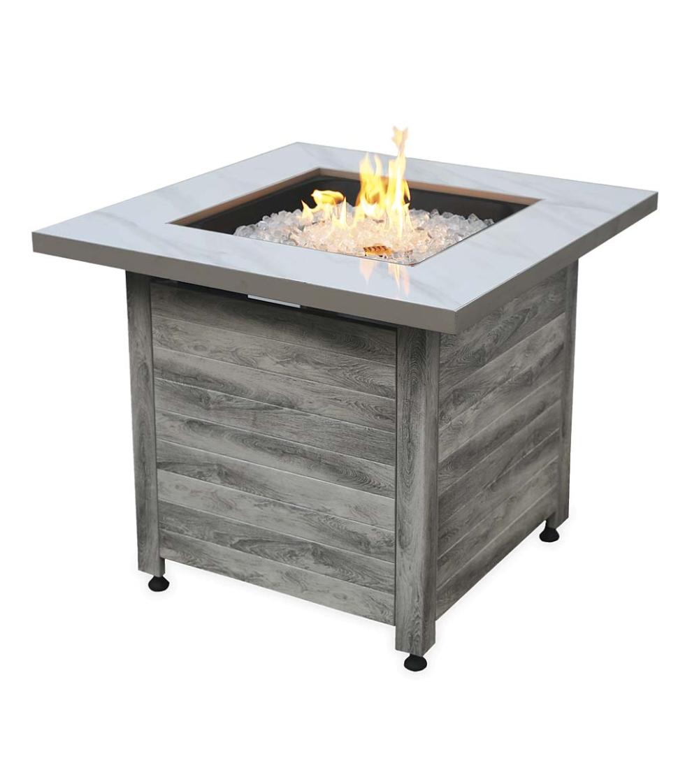 Plow &amp; Hearth Fire Pits | Fireplace &amp; Hearth Tidewater Propane Gas Fire Pit With Tabletop Insert, Fire Glass And Cover