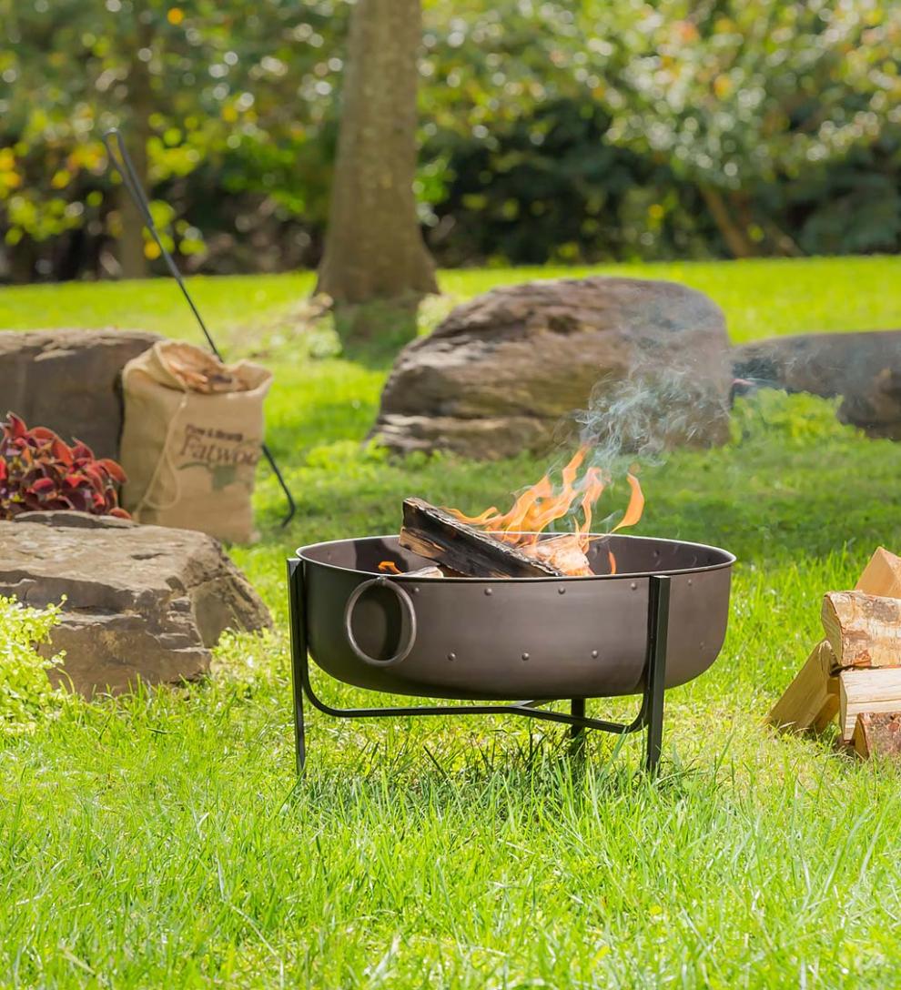 Plow &amp; Hearth Fire Pits | Fireplace &amp; Hearth Wood-Burning Fire Pit Bowl With Iron Loop Handles
