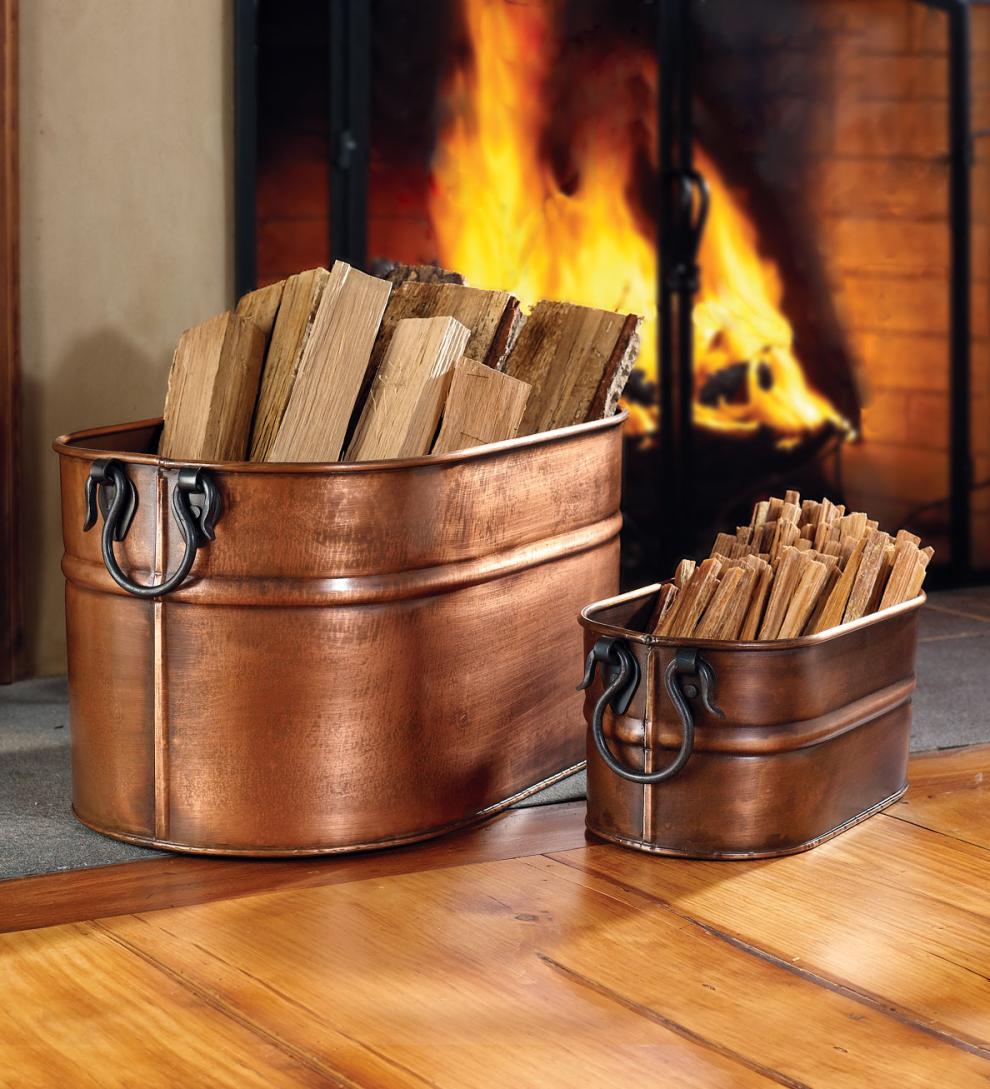 Plow &amp; Hearth Fire Starters &amp; Fatwood | Fireplace &amp; Hearth Copper Finished Firewood Bucket