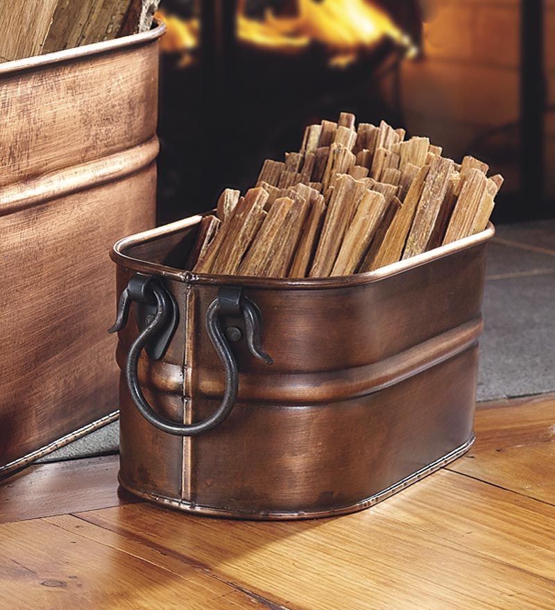 Plow &amp; Hearth Fire Starters &amp; Fatwood | Fireplace &amp; Hearth Copper Finished Firewood Bucket