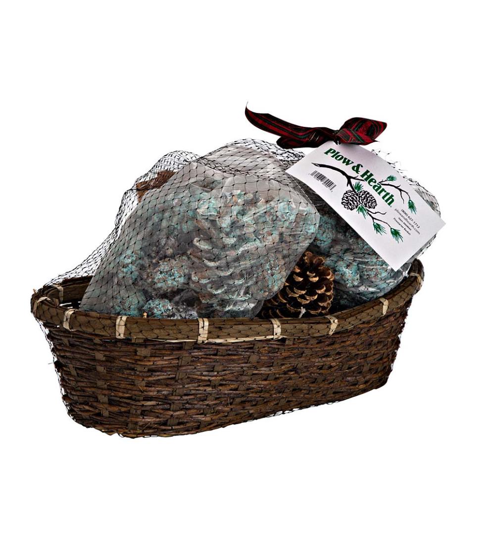 Plow &amp; Hearth Fire Starters &amp; Fatwood | Fireplace &amp; Hearth Fire Starter Gift Basket With Fatwood, Color Cones And Wax Cones