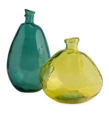 Plow &amp; Hearth Fireplace &amp; Mantel Décor | Fireplace &amp; Hearth Aqua Blue And Citron Green Recycled Glass Balloon Vases