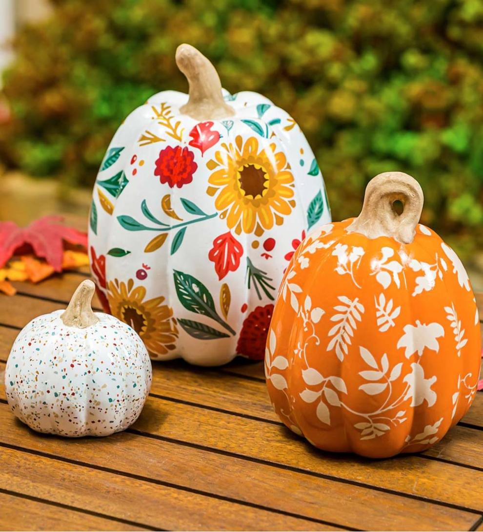 Plow &amp; Hearth Fireplace &amp; Mantel Décor | Fireplace &amp; Hearth Autumn Blooms Ceramic Pumpkins, Set Of 3