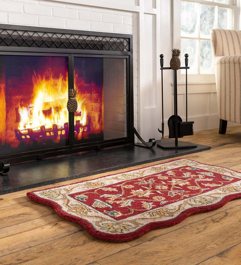 Plow &amp; Hearth Fireplace &amp; Mantel Décor | Fireplace &amp; Hearth Hand-Tufted Fire Resistant Scalloped Wool Mclean Hearth Rug - Black/Red