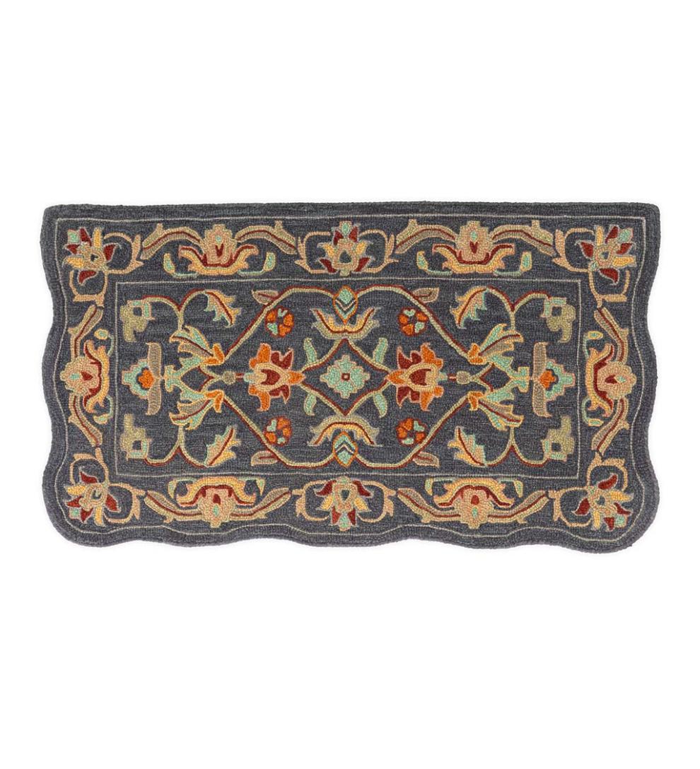 Plow &amp; Hearth Fireplace &amp; Mantel Décor | Fireplace &amp; Hearth Hand-Tufted Fire Resistant Scalloped Wool Mclean Hearth Rug - Black/Red