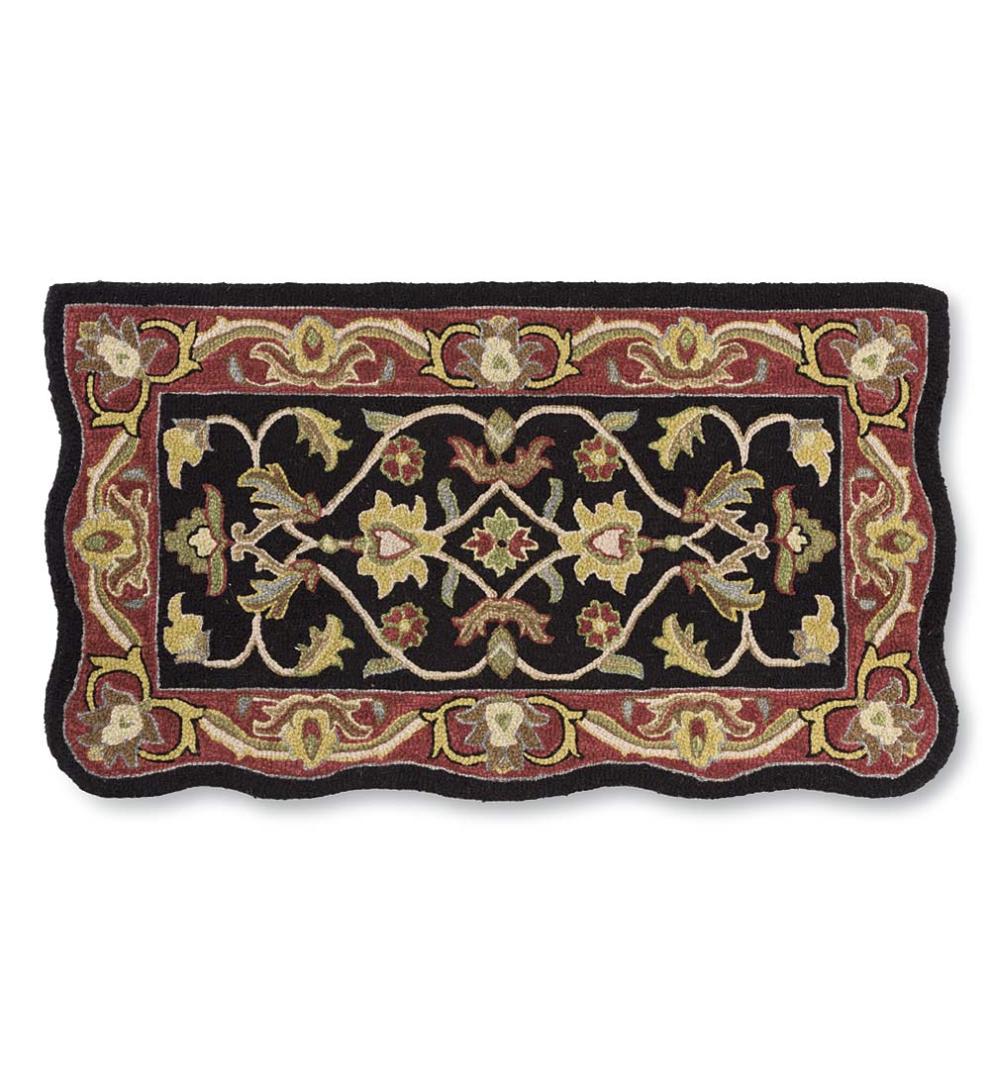 Plow &amp; Hearth Fireplace &amp; Mantel Décor | Fireplace &amp; Hearth Hand-Tufted Fire Resistant Scalloped Wool Mclean Hearth Rug - Black/Red