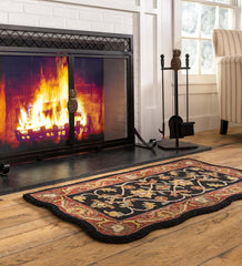 Plow &amp; Hearth Fireplace &amp; Mantel Décor | Fireplace &amp; Hearth Hand-Tufted Fire Resistant Scalloped Wool Mclean Hearth Rug - Black/Red