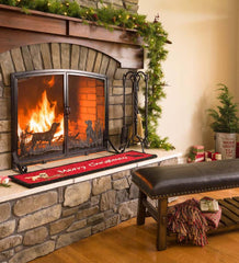 Plow &amp; Hearth Fireplace &amp; Mantel Décor | Fireplace &amp; Hearth Hooked Wool Merry Christmas Labs Hearth Runner - Red