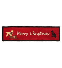 Plow &amp; Hearth Fireplace &amp; Mantel Décor | Fireplace &amp; Hearth Hooked Wool Merry Christmas Labs Hearth Runner - Red