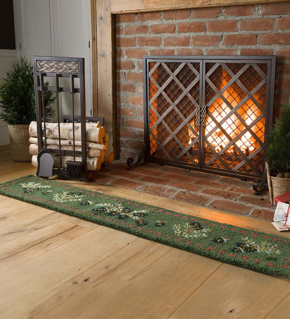 Plow &amp; Hearth Fireplace &amp; Mantel Décor | Fireplace &amp; Hearth Hooked Wool Pine Cone Hearth Runner