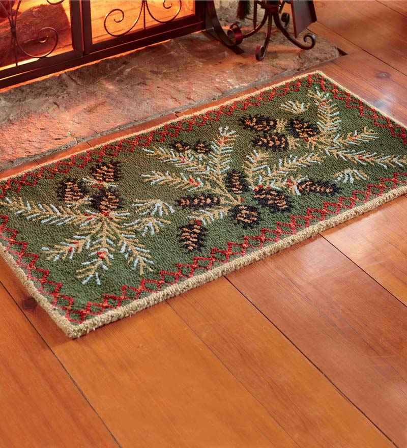 Plow &amp; Hearth Fireplace &amp; Mantel Décor | Fireplace &amp; Hearth Hooked Wool Pine Cone Rug