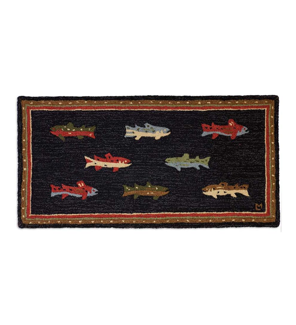 Plow &amp; Hearth Fireplace &amp; Mantel Décor | Fireplace &amp; Hearth Hooked Wool River Fish Accent Rug