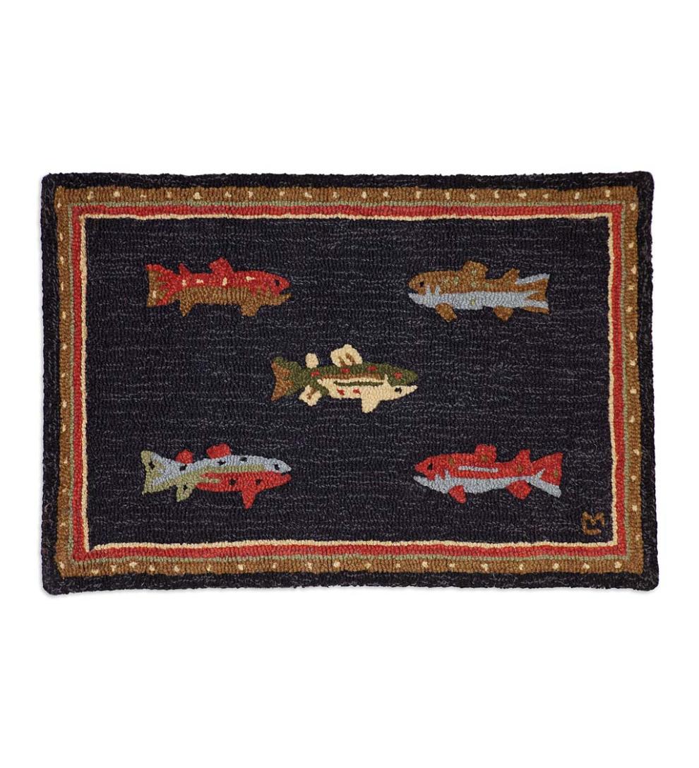 Plow &amp; Hearth Fireplace &amp; Mantel Décor | Fireplace &amp; Hearth Hooked Wool River Fish Accent Rug