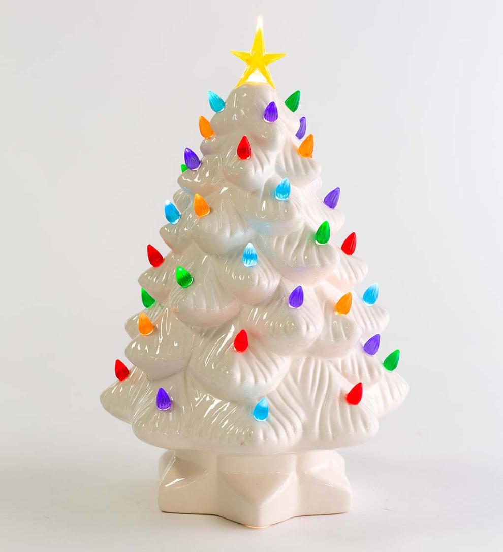 Plow &amp; Hearth Fireplace &amp; Mantel Décor | Fireplace &amp; Hearth Indoor/Outdoor Battery-Operated Lighted Ceramic Christmas Tree