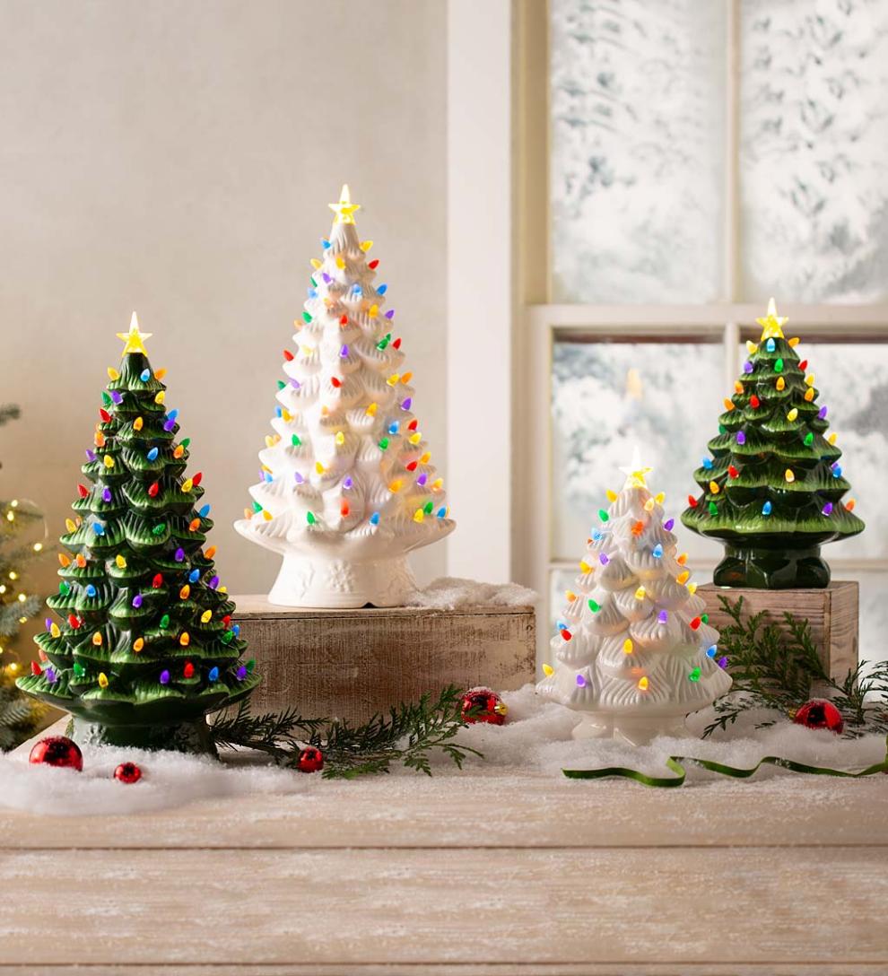 Plow &amp; Hearth Fireplace &amp; Mantel Décor | Fireplace &amp; Hearth Indoor/Outdoor Battery-Operated Lighted Ceramic Christmas Tree