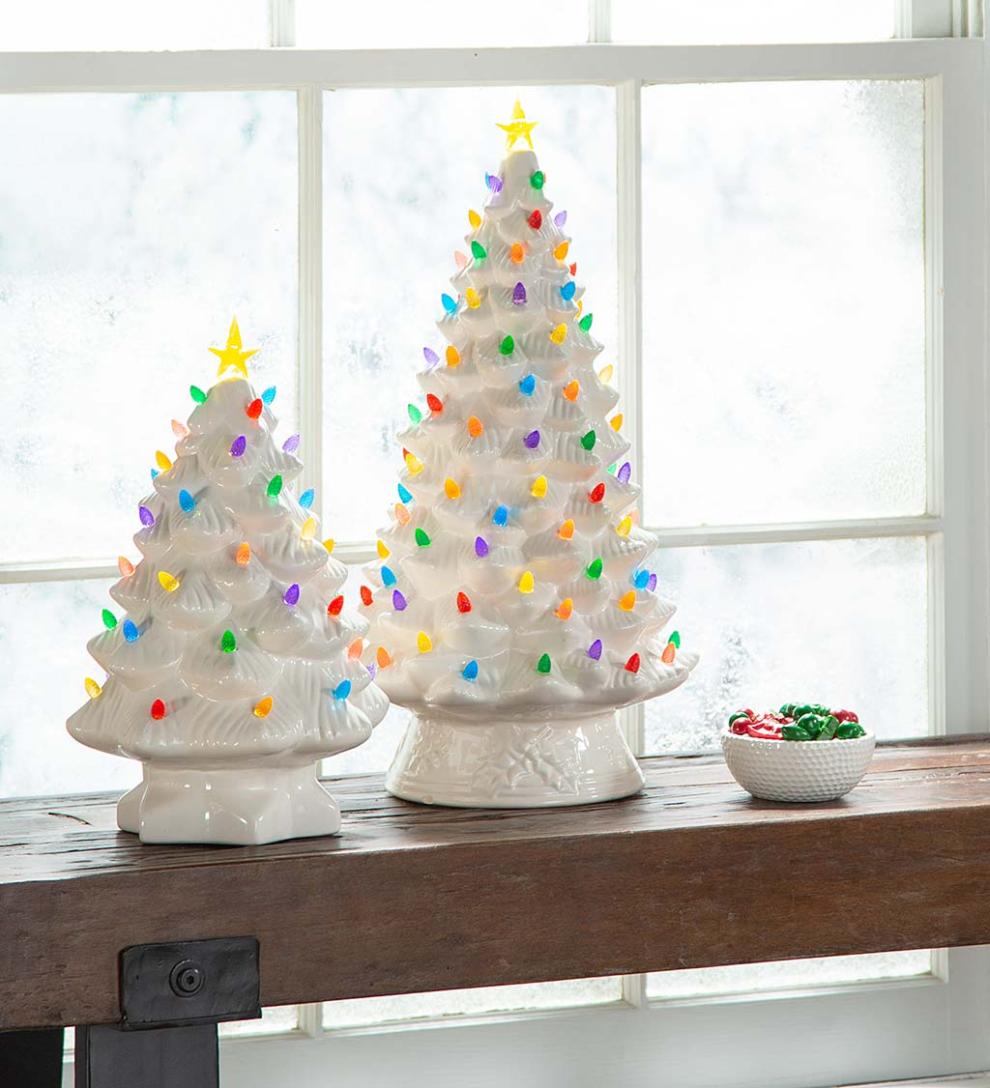 Plow &amp; Hearth Fireplace &amp; Mantel Décor | Fireplace &amp; Hearth Indoor/Outdoor Battery-Operated Lighted Ceramic Christmas Tree