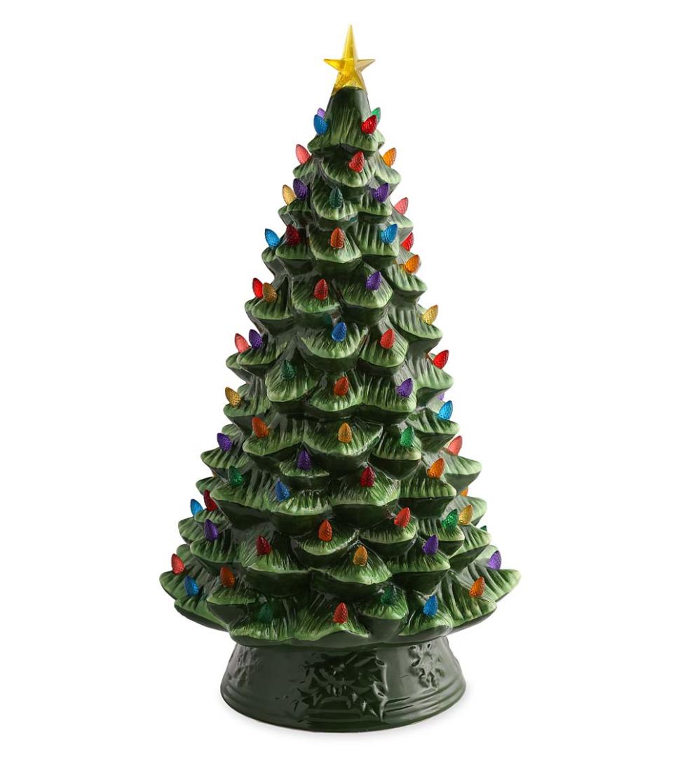 Plow &amp; Hearth Fireplace &amp; Mantel Décor | Fireplace &amp; Hearth Indoor/Outdoor Battery-Operated Lighted Ceramic Christmas Tree
