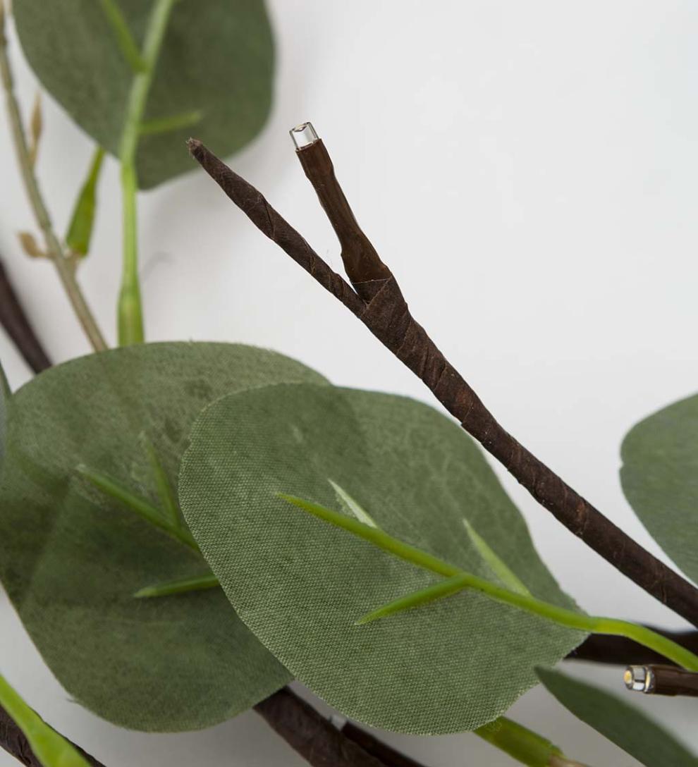 Plow &amp; Hearth Fireplace &amp; Mantel Décor | Fireplace &amp; Hearth Indoor/Outdoor Battery-Operated Lighted Eucalyptus Garland