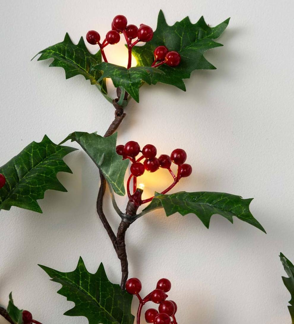 Plow &amp; Hearth Fireplace &amp; Mantel Décor | Fireplace &amp; Hearth Indoor/Outdoor Holly And Berry Lighted Branches, Set Of 2