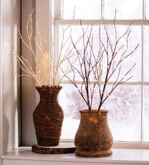 Plow &amp; Hearth Fireplace &amp; Mantel Décor | Fireplace &amp; Hearth Indoor/Outdoor Lighted Birch Branches, Set Of 2 - Brown