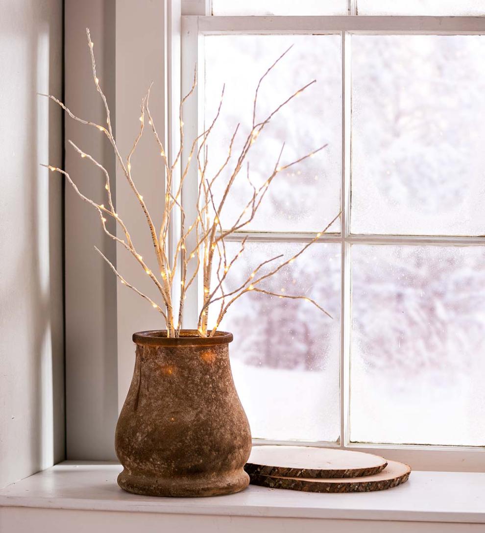 Plow &amp; Hearth Fireplace &amp; Mantel Décor | Fireplace &amp; Hearth Indoor/Outdoor Lighted Birch Branches, Set Of 2 - Brown