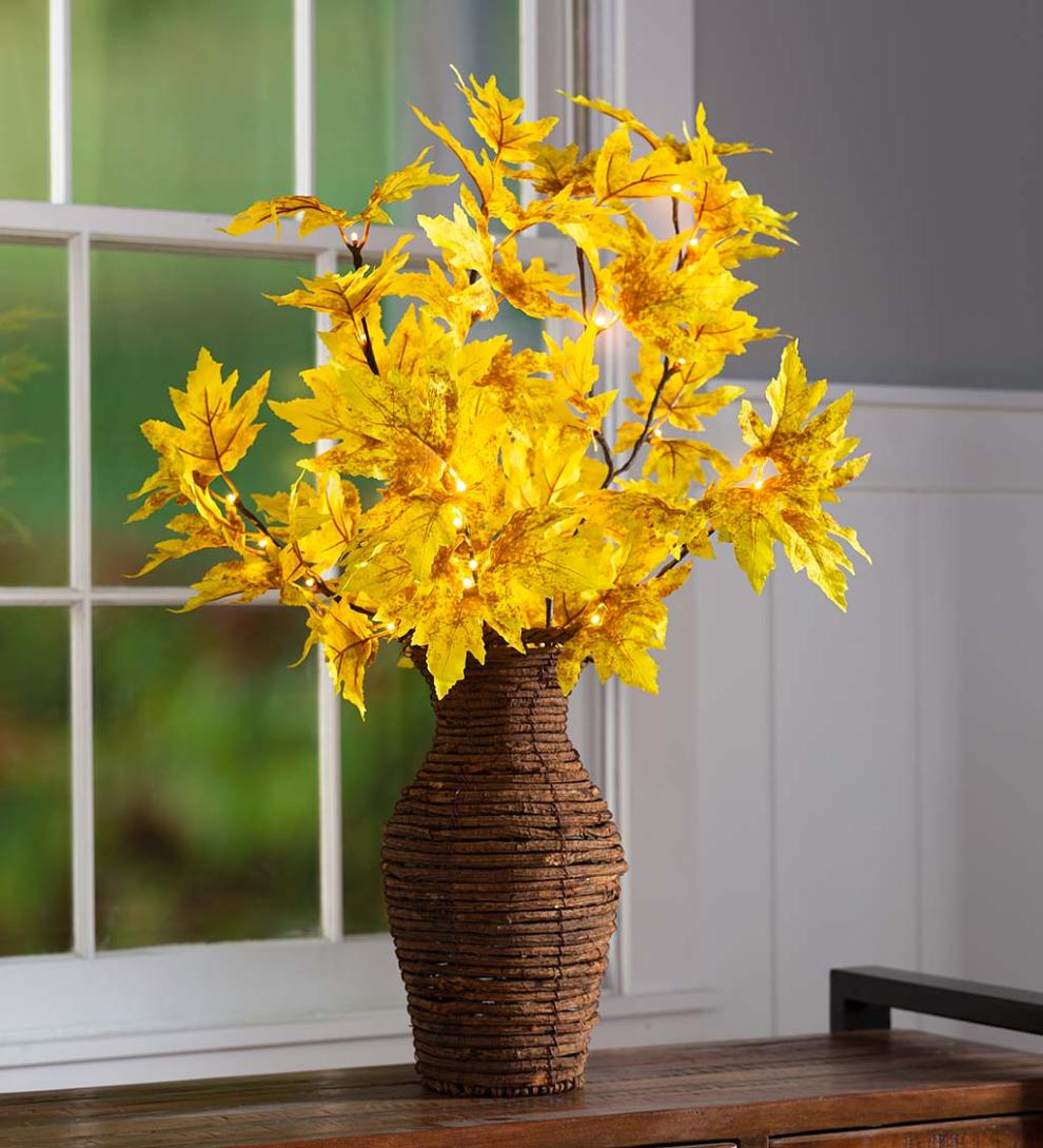 Plow &amp; Hearth Fireplace &amp; Mantel Décor | Fireplace &amp; Hearth Indoor/Outdoor Lighted Golden Sugar Maple Tree Branches, Set Of 2