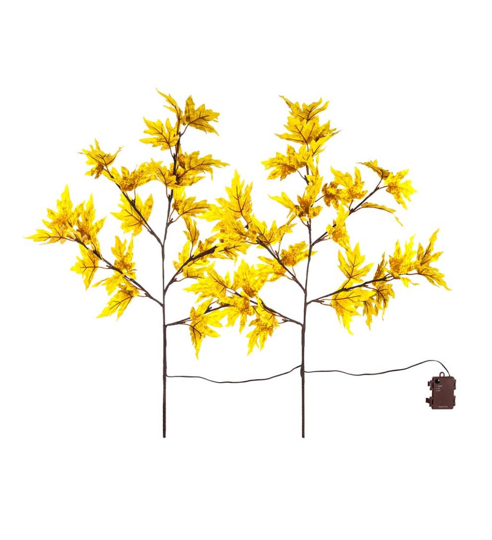 Plow &amp; Hearth Fireplace &amp; Mantel Décor | Fireplace &amp; Hearth Indoor/Outdoor Lighted Golden Sugar Maple Tree Branches, Set Of 2