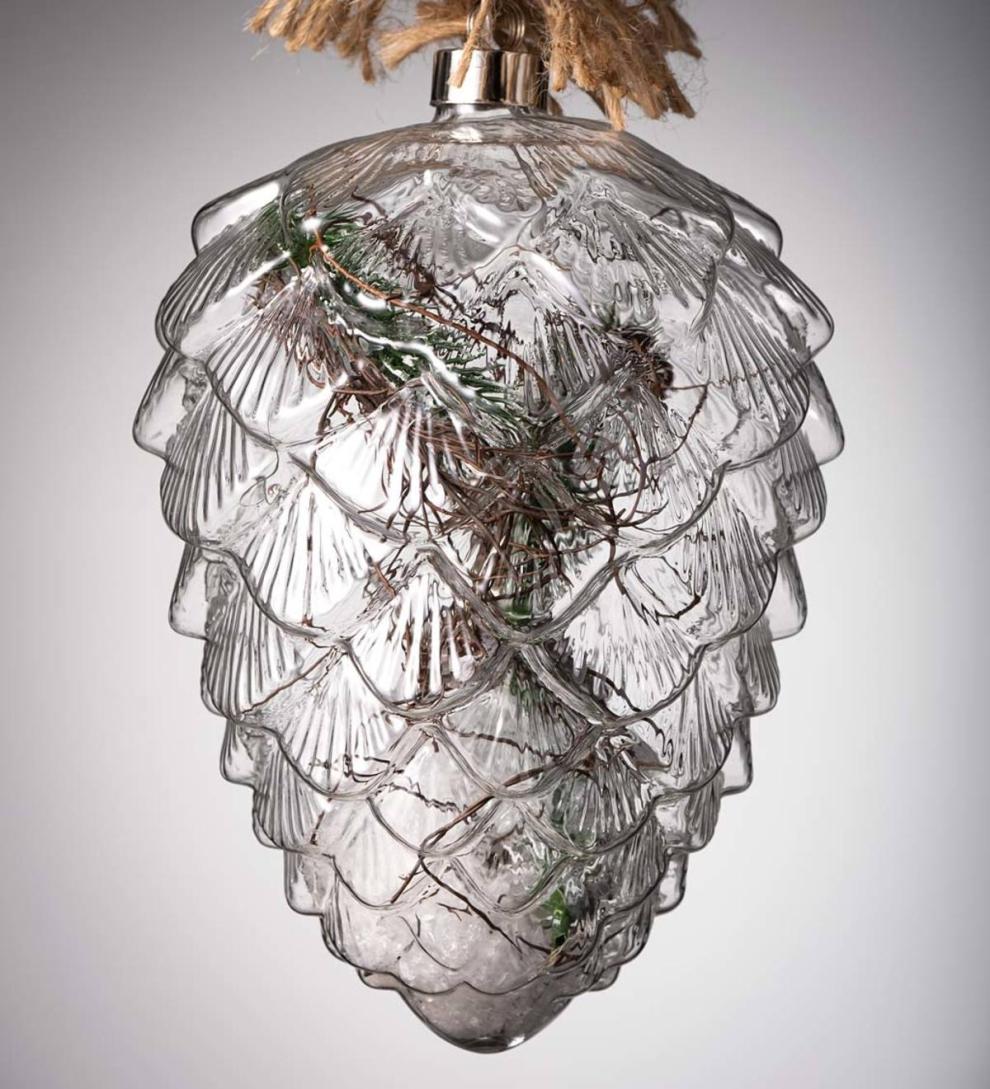 Plow &amp; Hearth Fireplace &amp; Mantel Décor | Fireplace &amp; Hearth Indoor/Outdoor Oversized Lighted Glass Ornament With Greenery - Ball